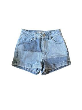Bullhead Light Blue Patchwork Cuffed Denim Shorts